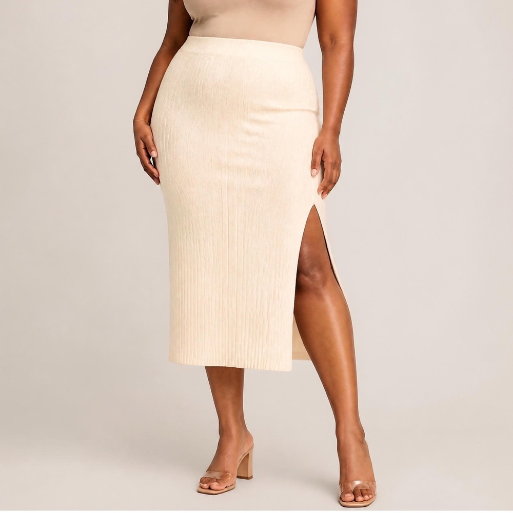 Urban Outfitters Out From Under Cream Ribbed Maxi Skirt Large Slit OB1890338